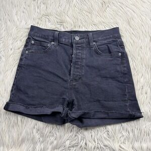 Denim Forum Women's 26 Black Wash 50's Arlo High Rise Thigh Shorts Cut Off Pinup